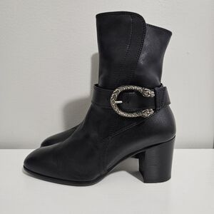 Gucci Elegant Dionysus Leather Western Black Ankle Boots 35 EU